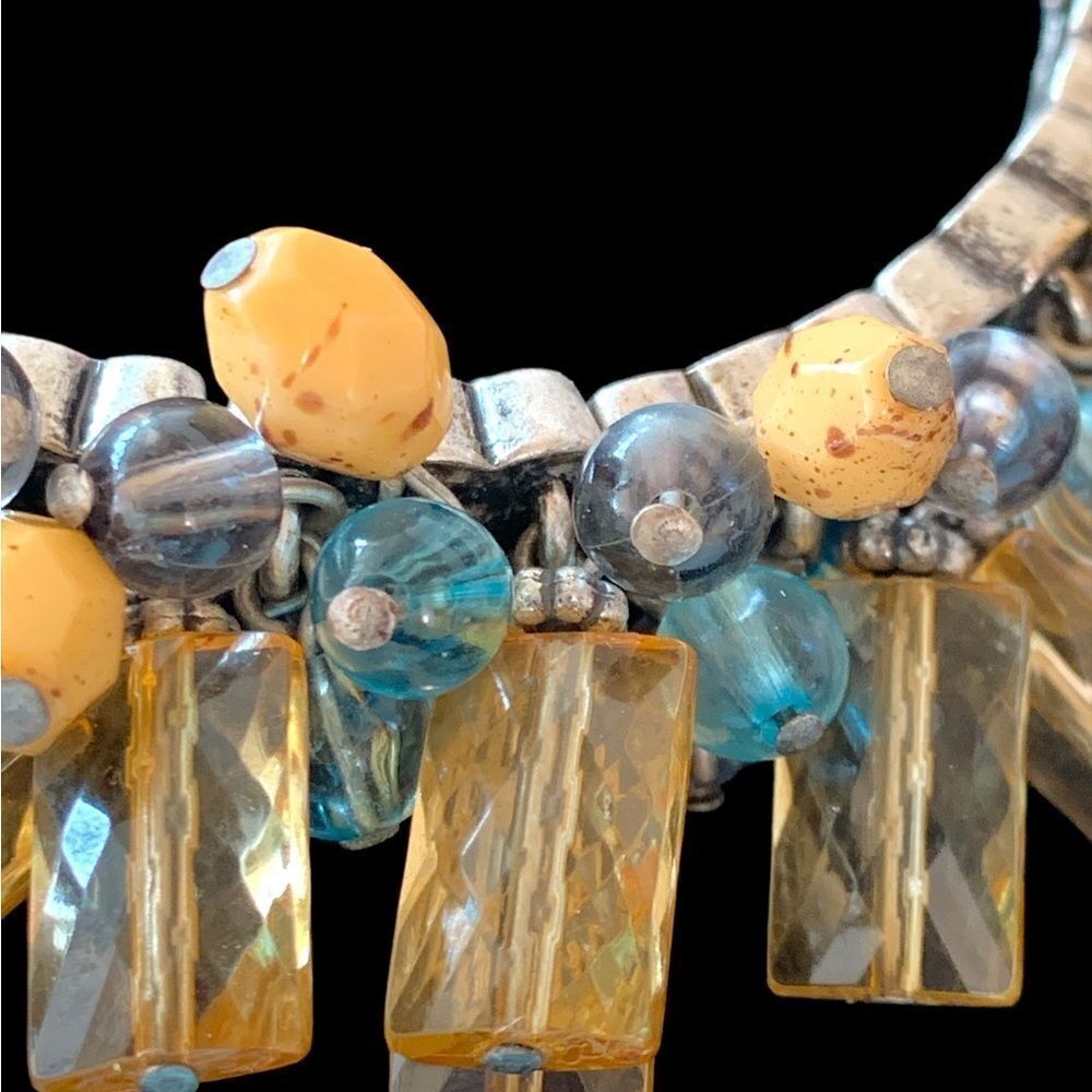 Beaded Bracelet With Faceted Rectangular Gold Gla… - image 2